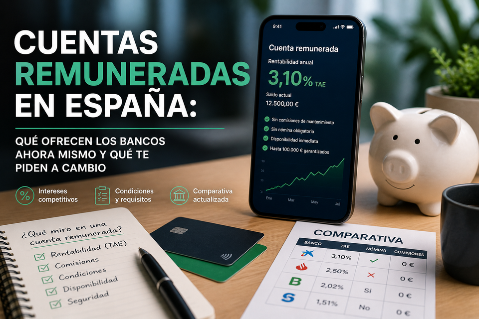 Cuentas remuneradas en España: qué ofrecen los bancos ahora mismo y qué te piden a cambio